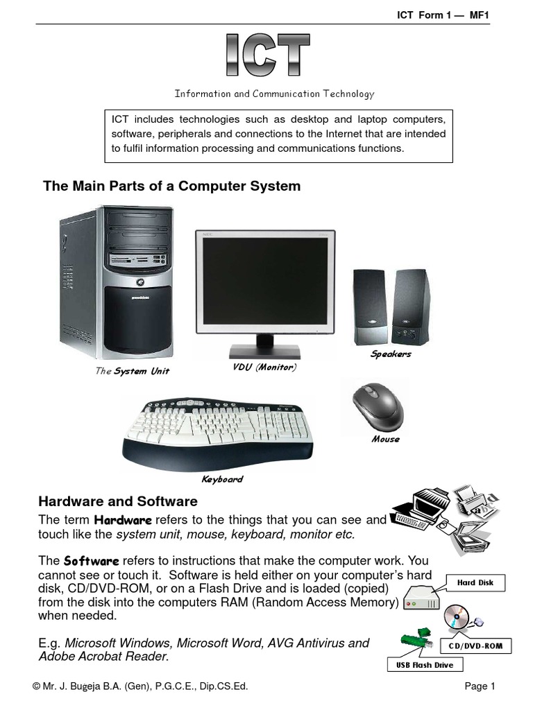 ICT ComputerSystem Hardware Software | PDF