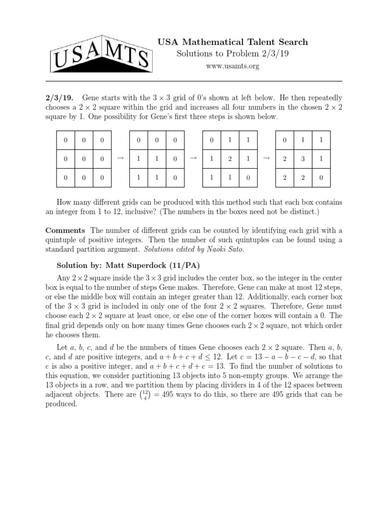 USA Mathematical Talent Search Solutions To Problem 2/3/19 | PDF