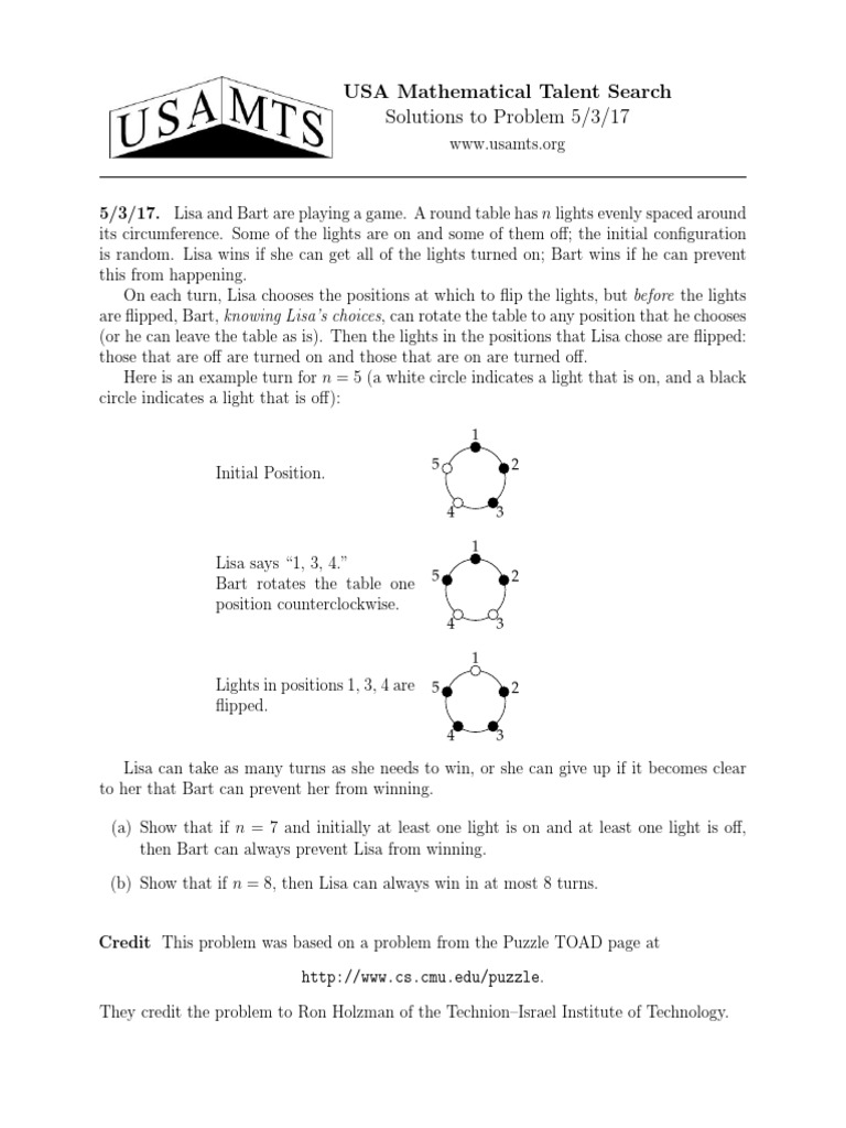 USA Mathematical Talent Search Solutions To Problem 5/3/17 | PDF | Lisa ...