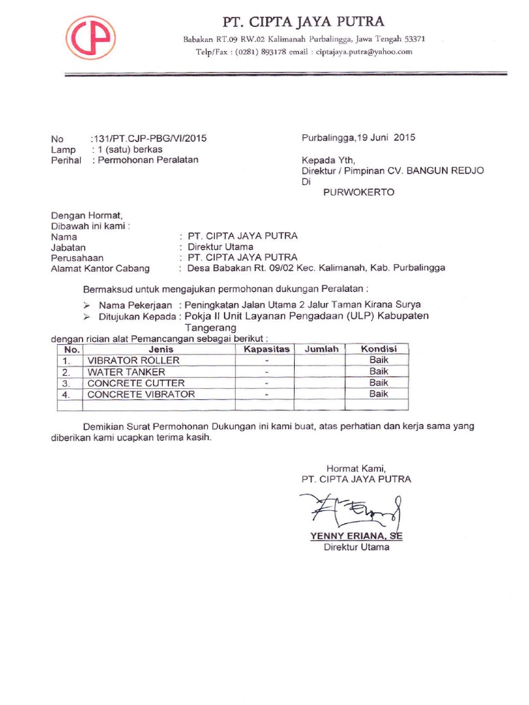 Surat Dukungan Alat