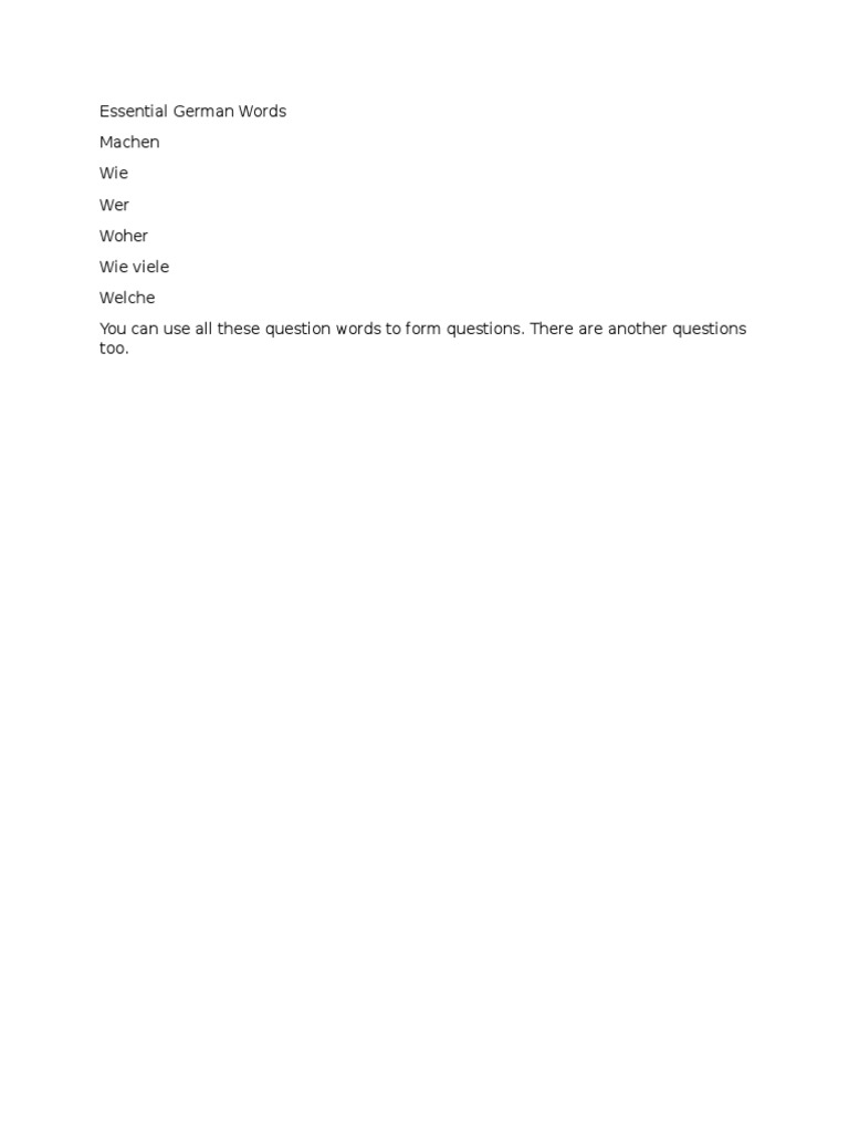 Essential German Question Words | PDF | Language Arts & Discipline