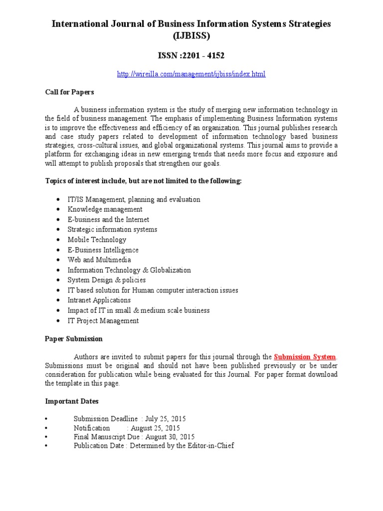 Call for Papers: Business Info Systems | PDF | Business