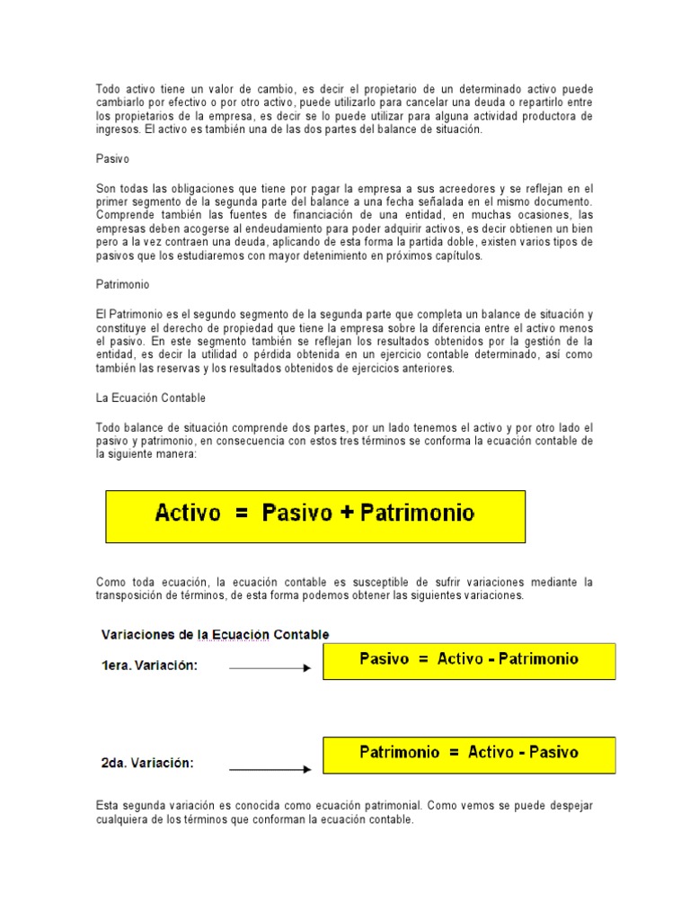 Activo, Pasivo y Patrimonio en Contabilidad | PDF | Hoja de balance ...