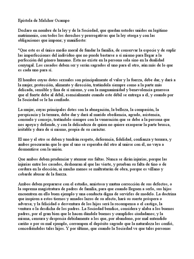 EPISTOLA DE MELCHOR OCAMPO 070904 Familia