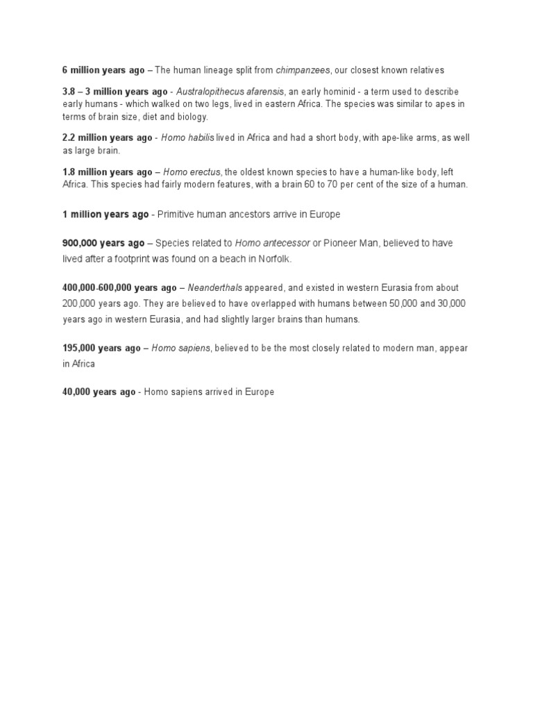 Human Evolution Timeline | PDF | Social Science