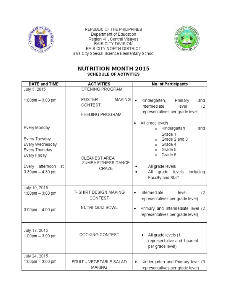 Activity Design Nutrition Month Educational Stages Behavior Modification
