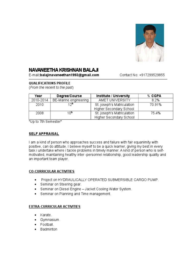 Sample Engine Cadet Resume Nature