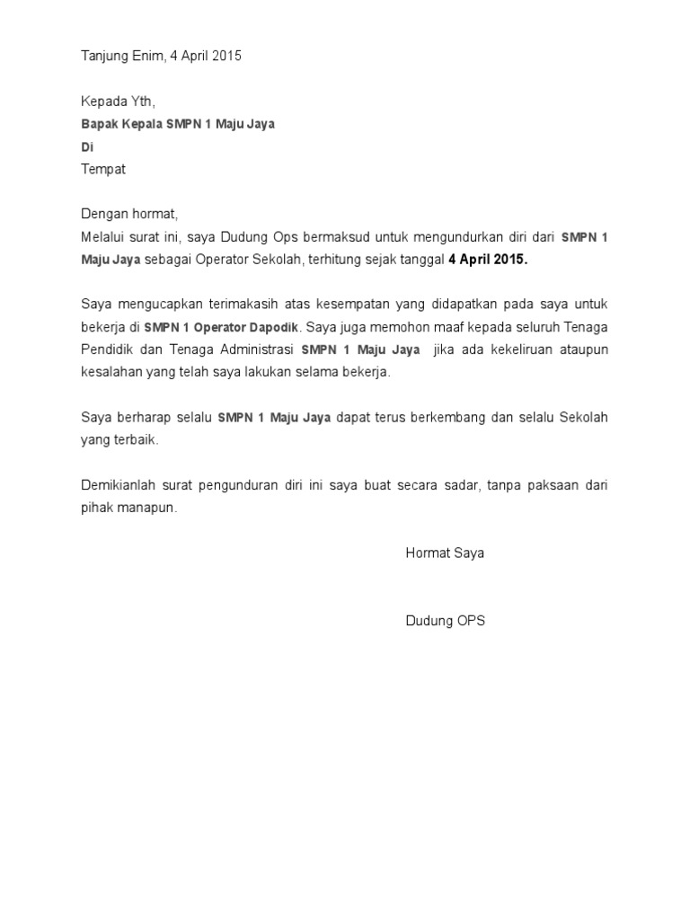 Surat Pengunduran Diri Pdf