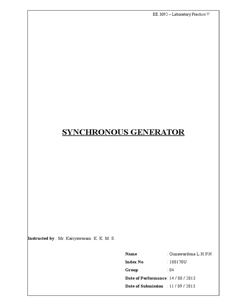 Synchronous Generator Lab Report Pdf Transformer Electric Current