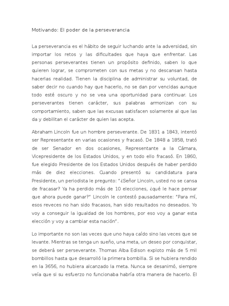 El poder de la perseverancia | PDF | Abraham Lincoln | Presidentes de ...