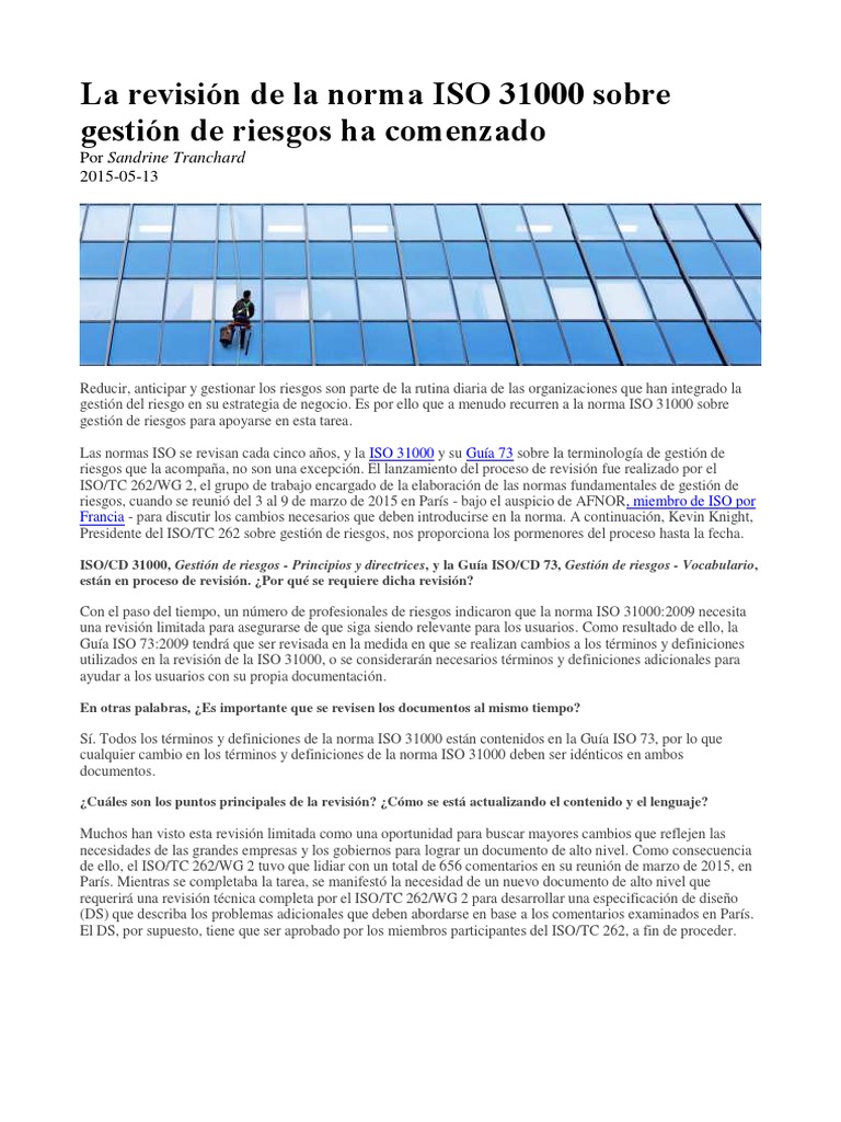 2015-05-13 - La Revisin de La Norma ISO 31000 Sobre Gestin de Riesgos ...