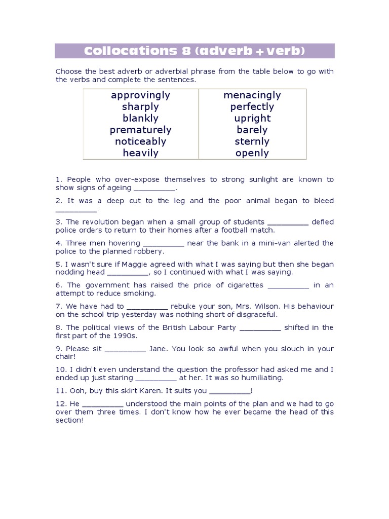 Collocations 8. AdverbxVerb | PDF | Onomastics | Linguistic Morphology