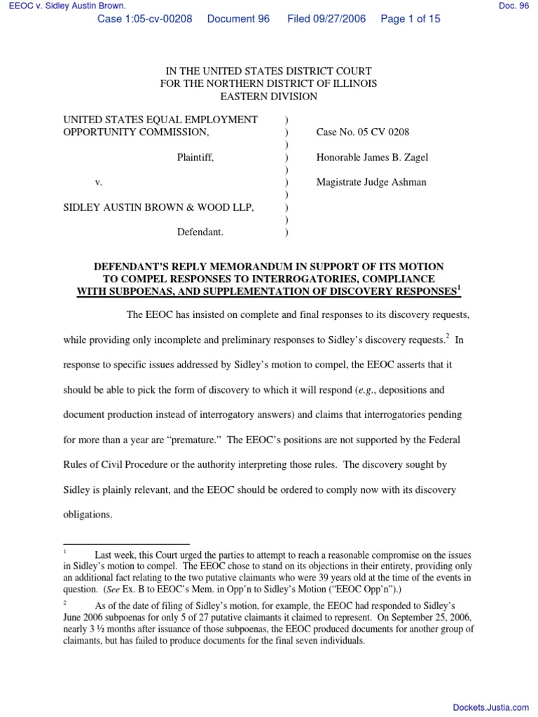 EEOC Discovery Dispute with Sidley Austin | PDF | Interrogatories ...
