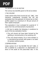 Tax Benefits To Ssi Sector