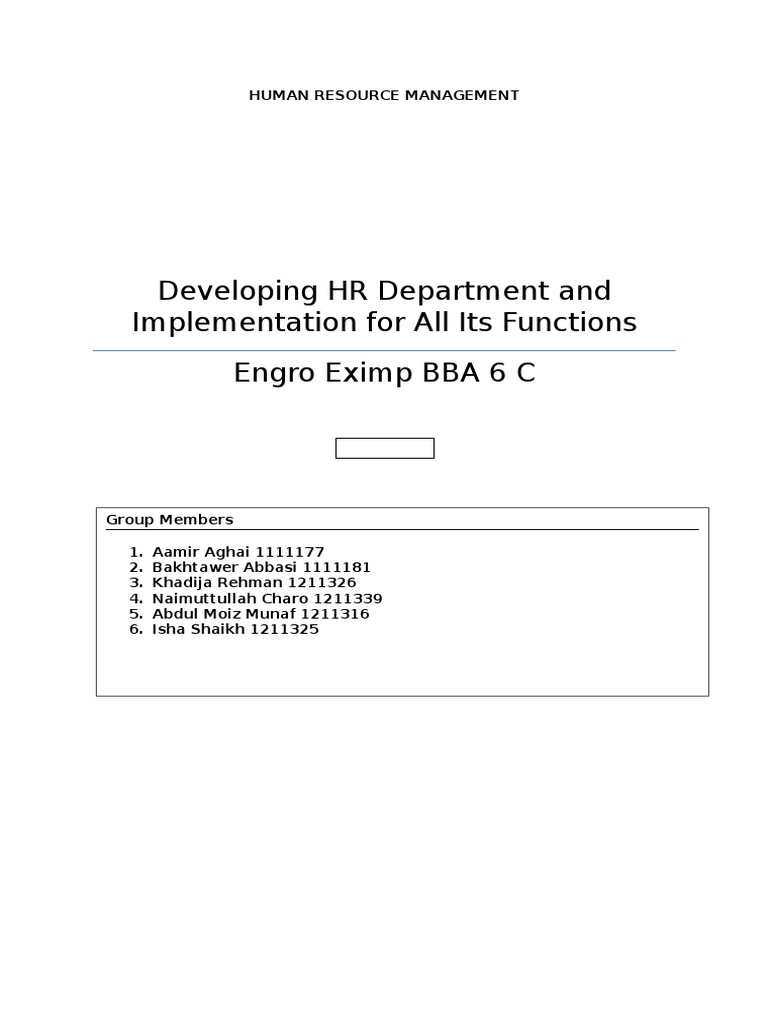 Developing an Effective Human Resource Department A Comprehensive