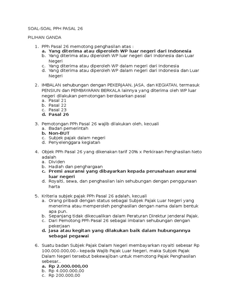 Soal Pph Pasal 26