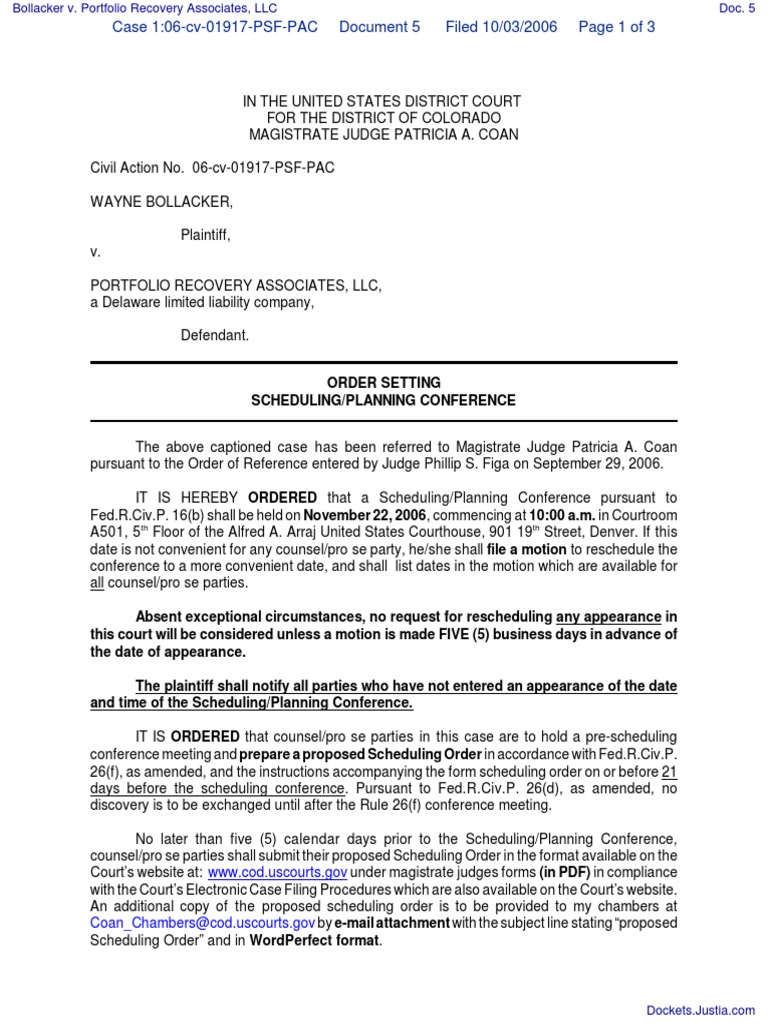 Bollacker v. Portfolio Recovery Associates, LLC Document No. 5