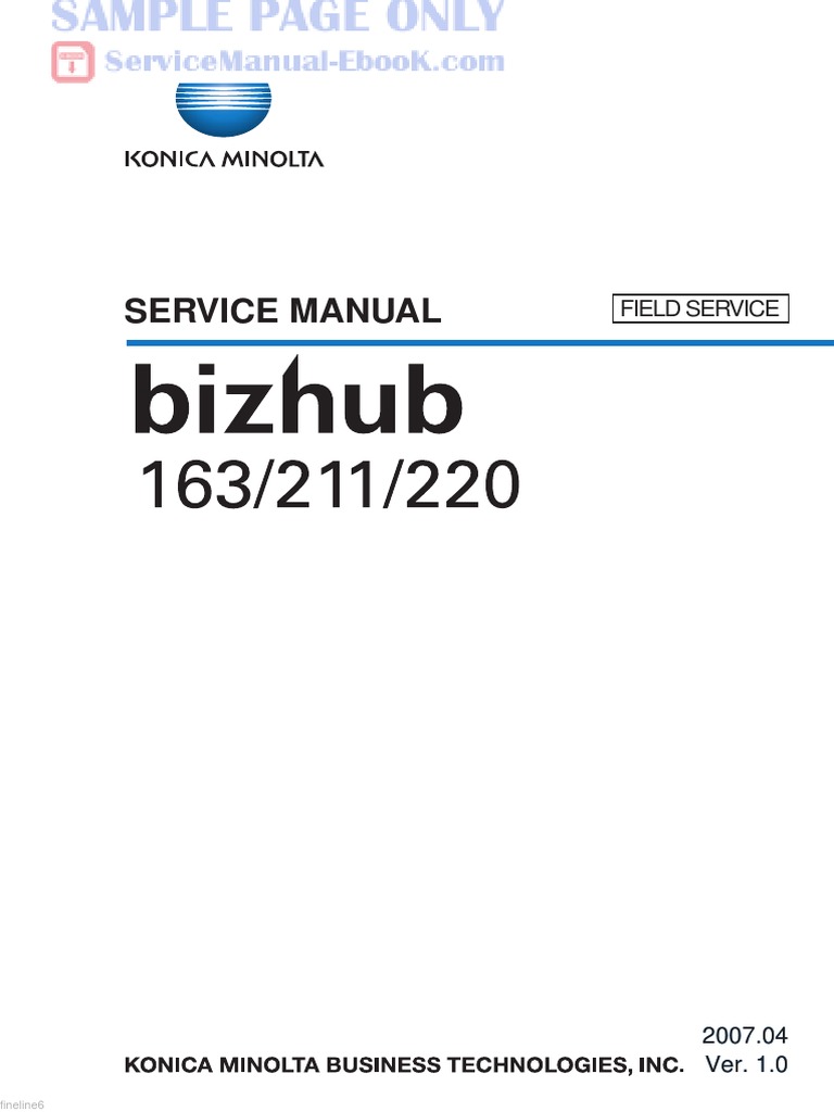 Konica Minolta Bizhub 163 211 220 Service Manual Free Image Scanner Fax