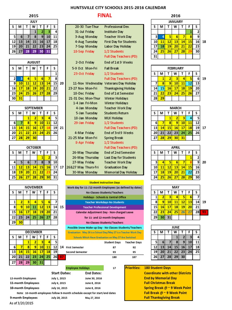 2015-16 School Calendar | PDF | Academic Term | Public Holiday