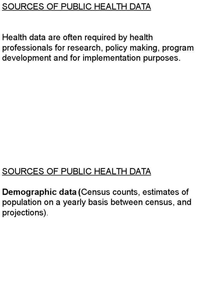 Key Sources of Public Health Data | PDF | Census | Health Professional