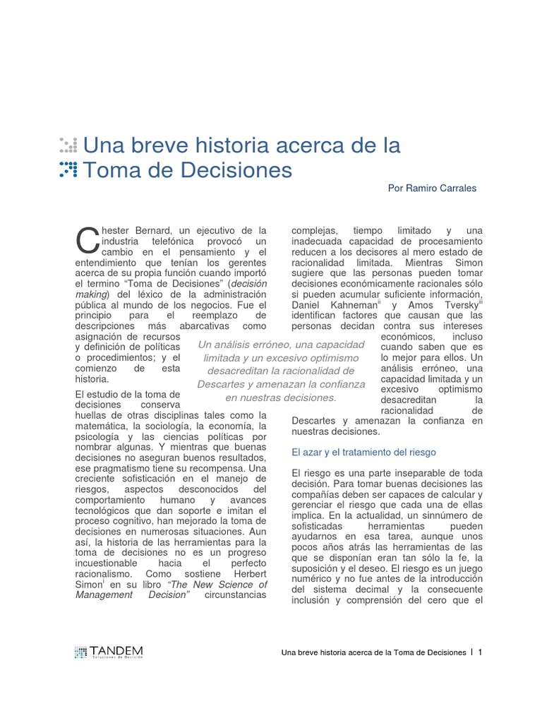 Una Breve Historia Acerca de La Toma de Decisiones | PDF | Racionalidad ...