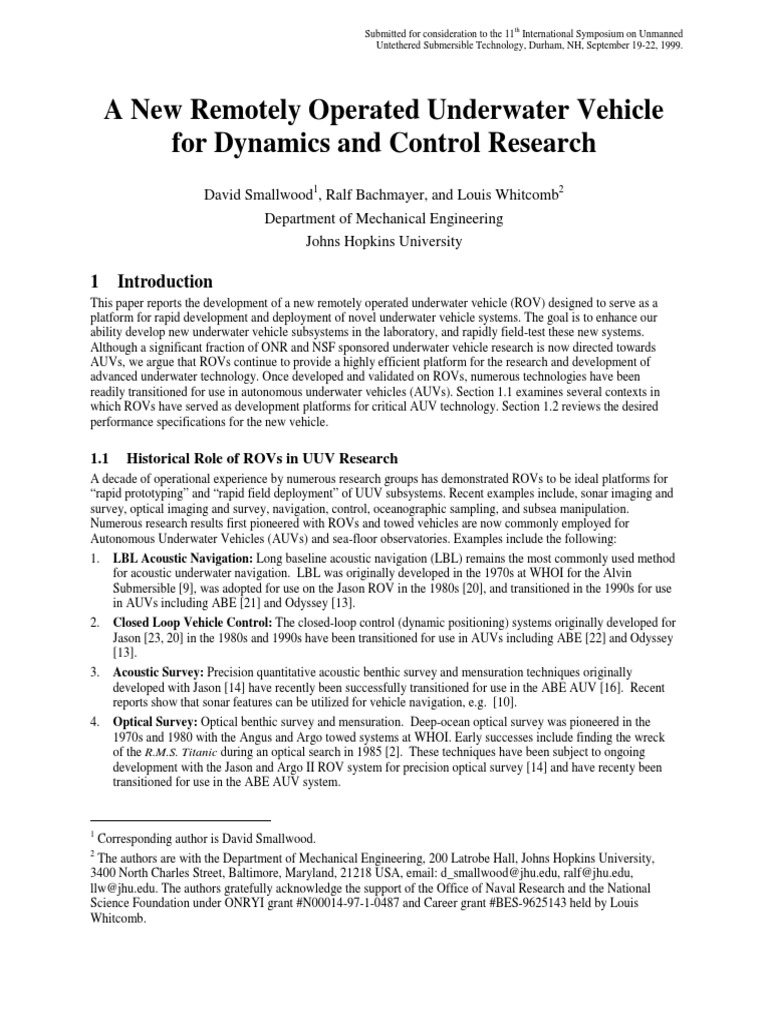 A New Remotely Operated Underwater Vehicle For Dynamics and Control