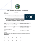 Intake Application For Employment As An Alderman