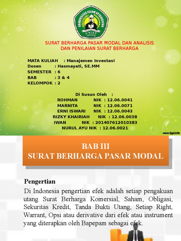 Analisis Dan Penilaian Surat Berharga Manajemen Investasi