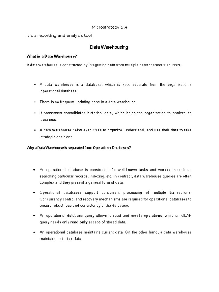 Understanding Microstrategy 9.4 and Data Warehousing | PDF
