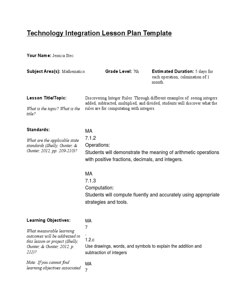 Integration Lesson Plan | PDF | Lesson Plan | Collaboration