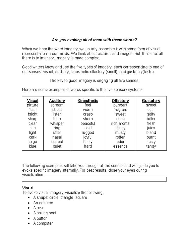 Five Types of Imagery Senses Taste Free 30day Trial Scribd