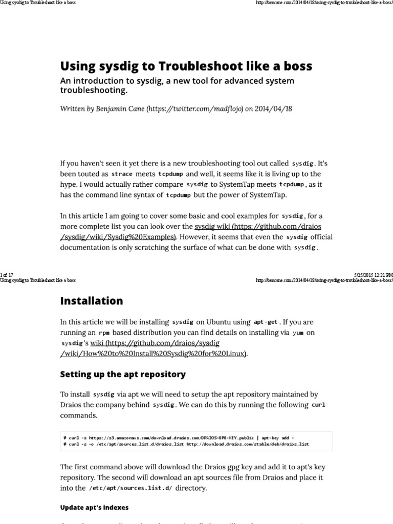 Troubleshooting with Sysdig Guide | PDF | Advanced Packaging Tool | Unix