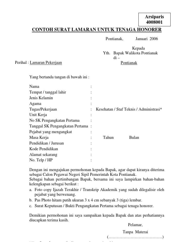 CONTOH SURAT LAMARAN