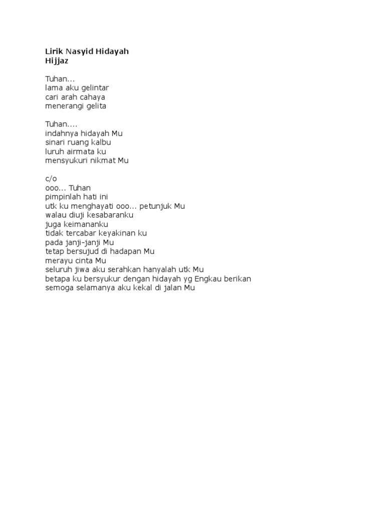 Lirik Nasyid Hidayah Pdf