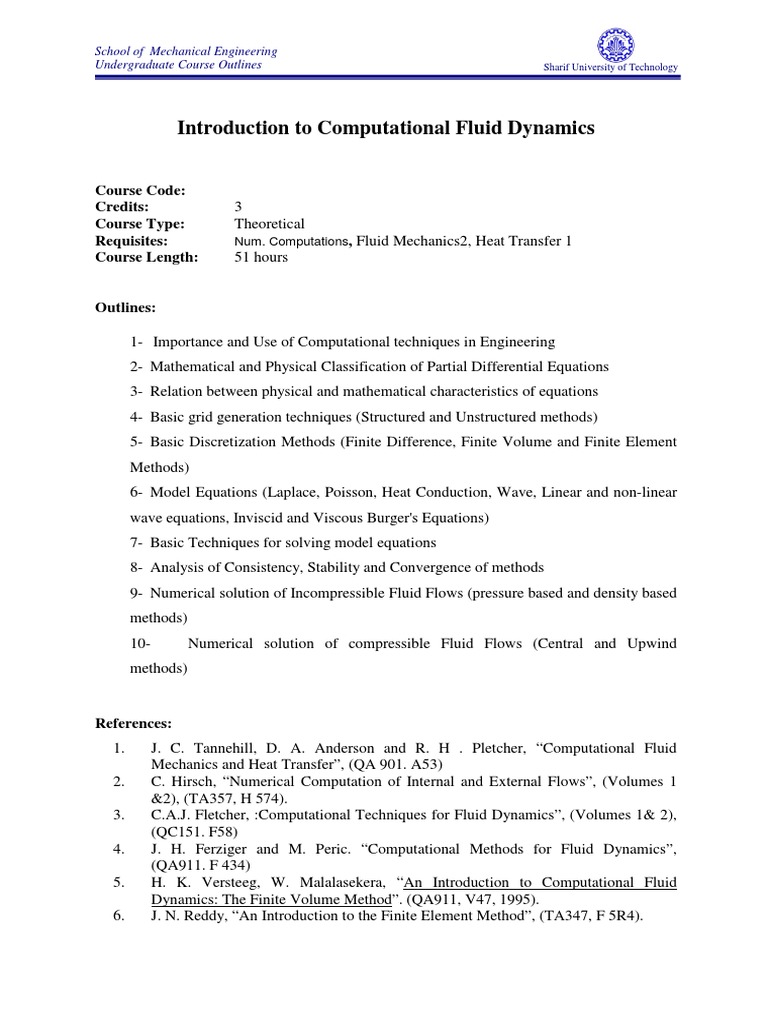 Computational Fluid Dynamics Course Outline | PDF