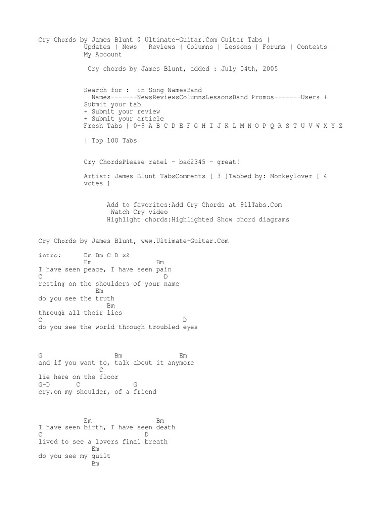 Cry Chords By James Blunt