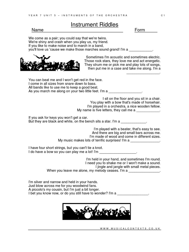 Fun Instrument Riddles for Kids | PDF | Art