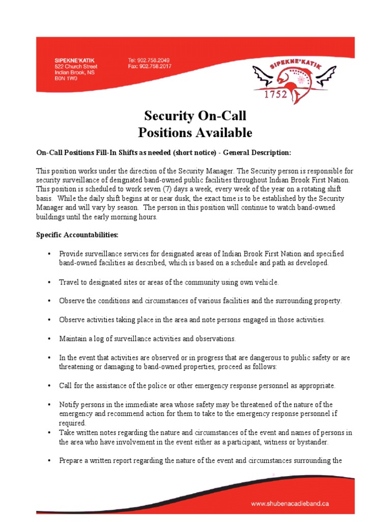 Security - Indian Brook Fill in Short Notice - July 2, 2015 Deadline ...