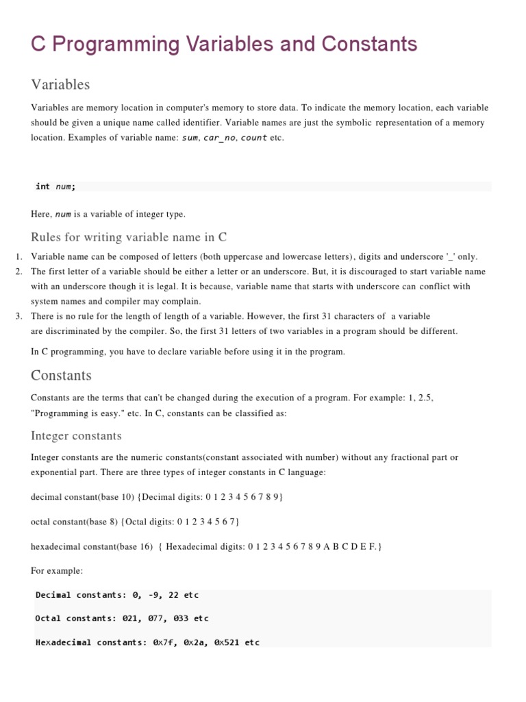 C Programming Variables and Constants | Variable (Computer Science ... image.