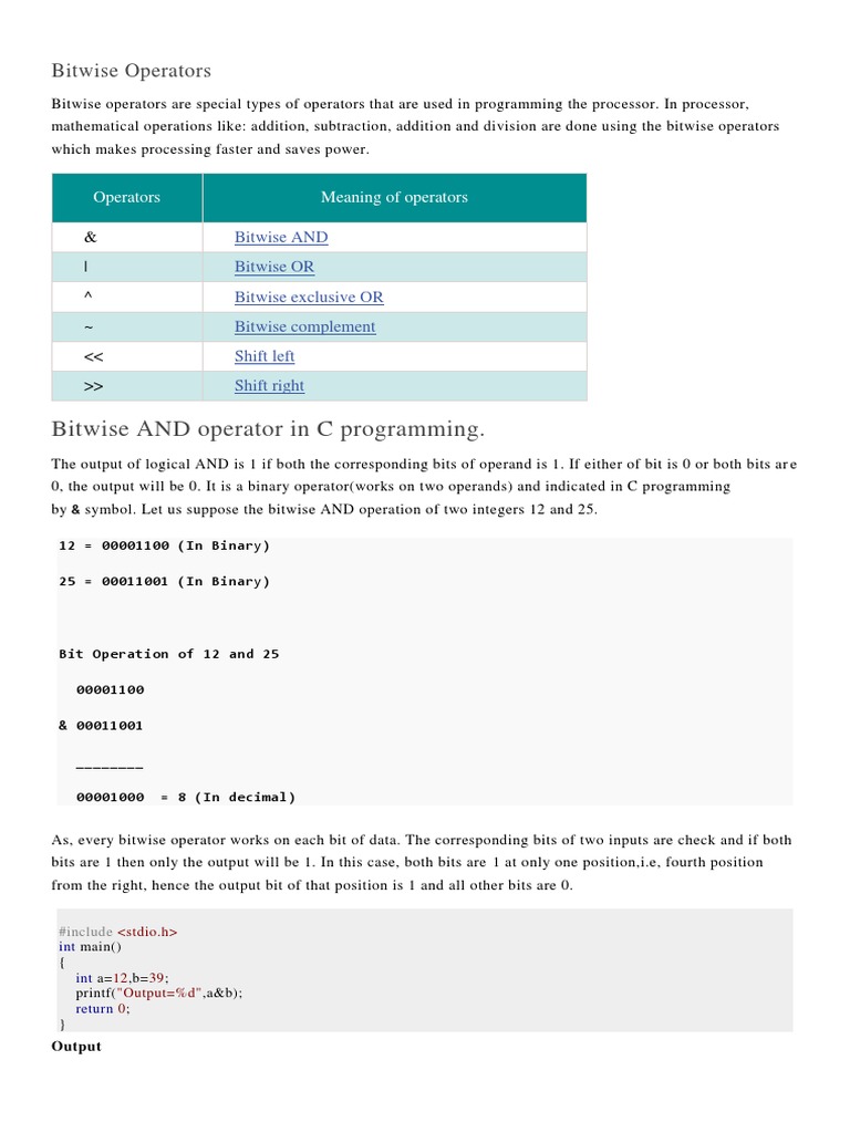 Bitwise Operators | PDF | Teaching Mathematics | Computer Engineering