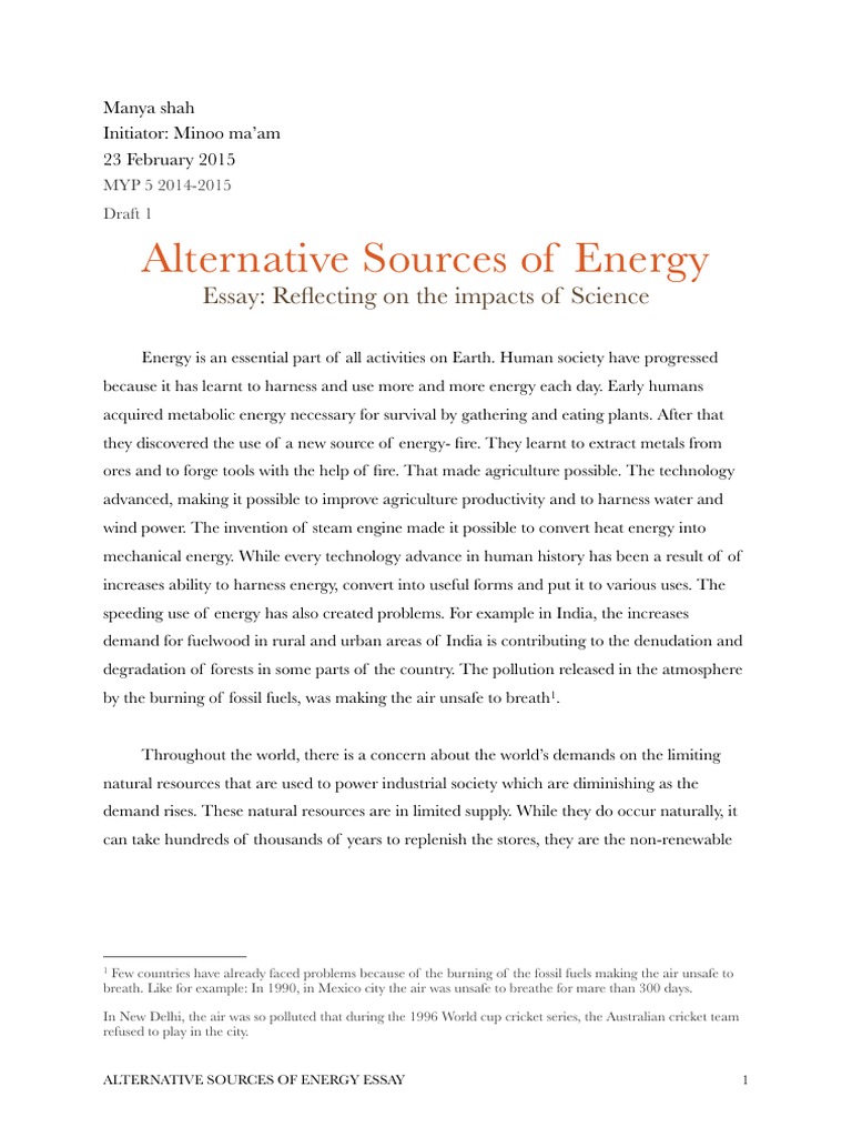 Реферат: Alternate Energy Resources Essay Research Paper As