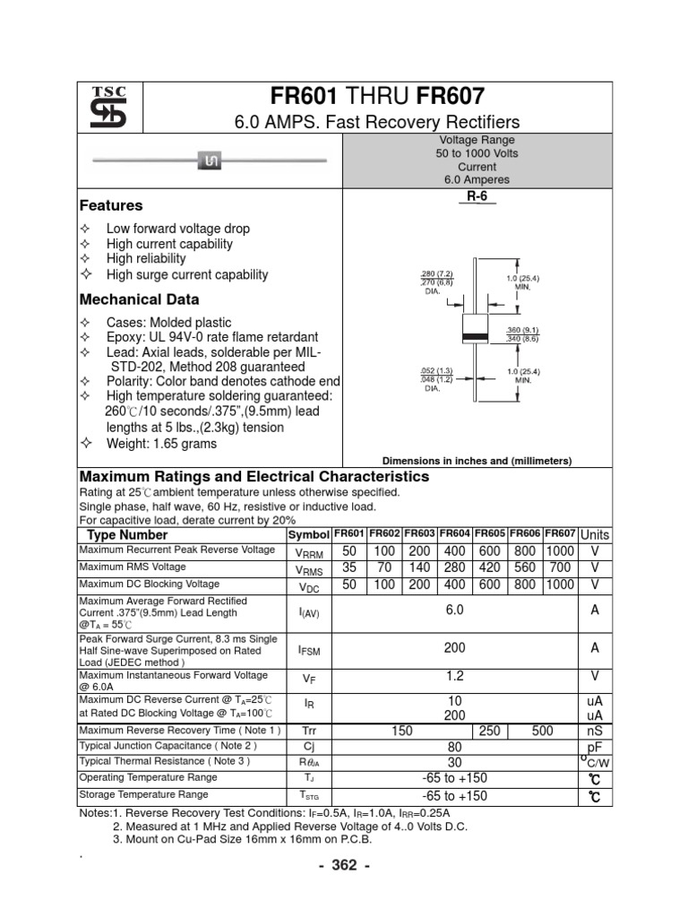 Diode FR607 | PDF | Rectifier | Diode