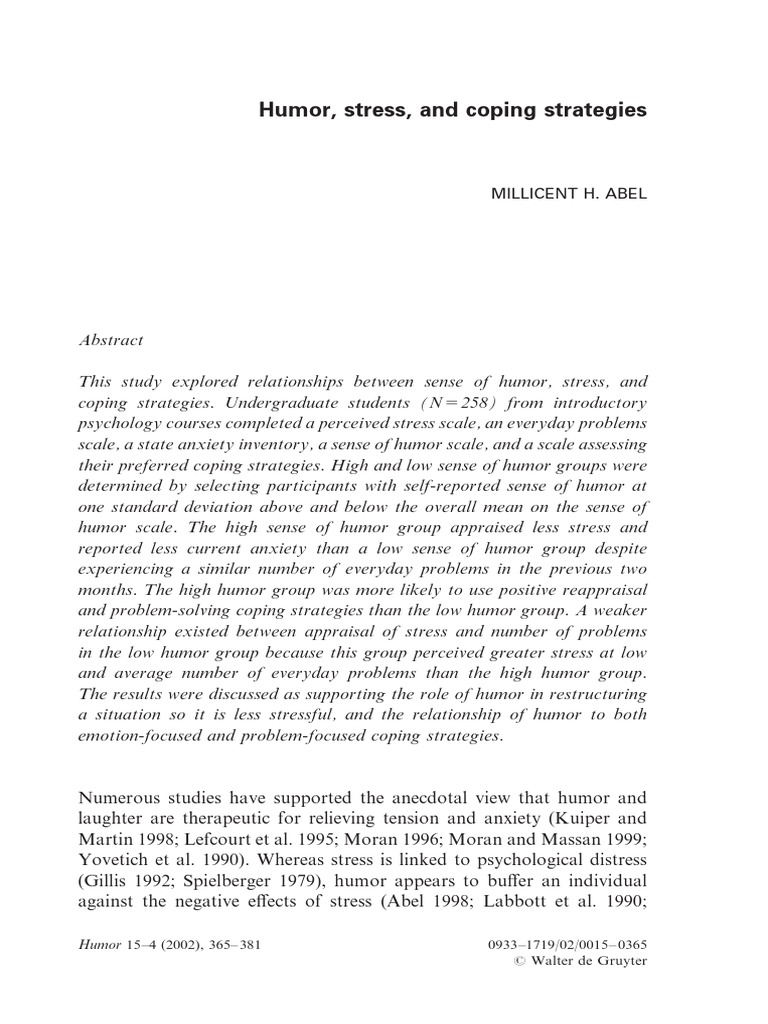 Humor's Role in Coping with Stress | PDF | Coping (Psychology) | Humour