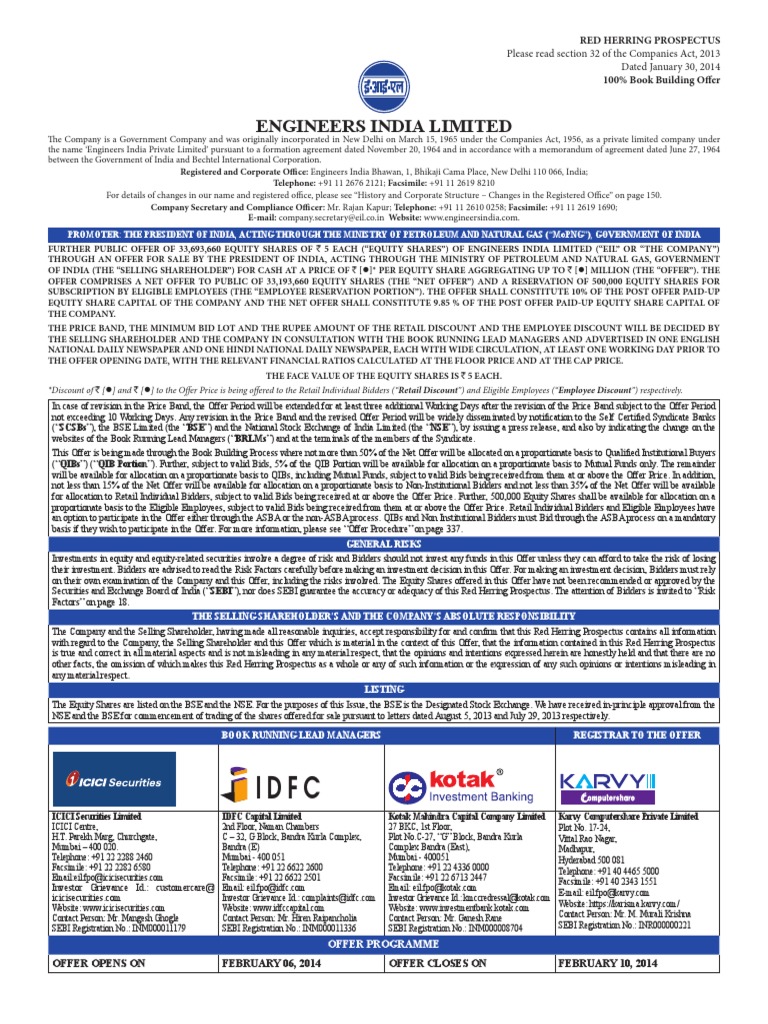 Red Herring Prospectus For EIL PDF Stocks Financial Audit