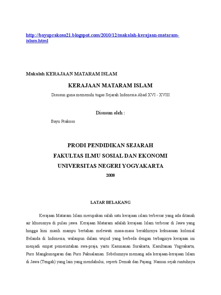 Makalah Kerajaan Mataram Islam