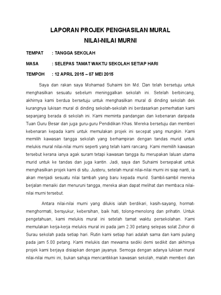 Laporan Projek Penghasilan Mural Nilai Pdf