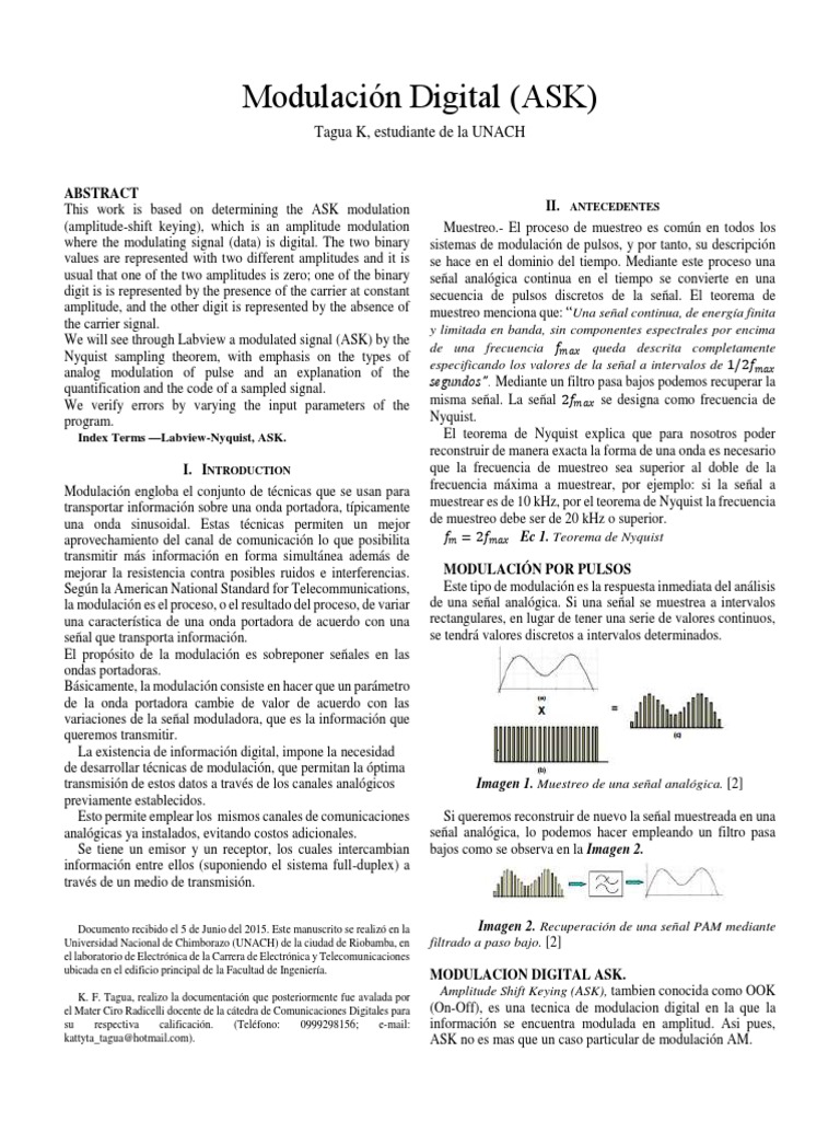Modulacion ASK | PDF | Muestreo (procesamiento de señal) | Modulación