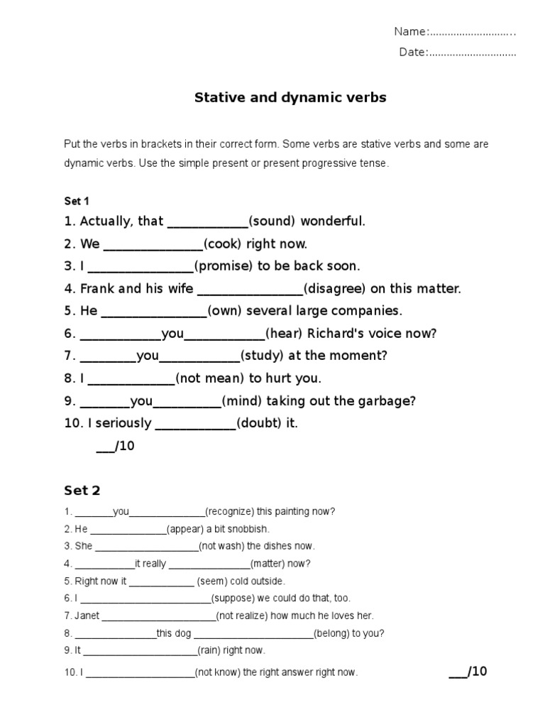 Stative and Dynamic Verbs, PDF, Grammar