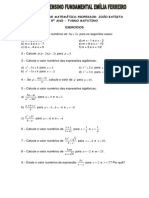 Exercícios de Matemática 8o Ano Turma Matutina