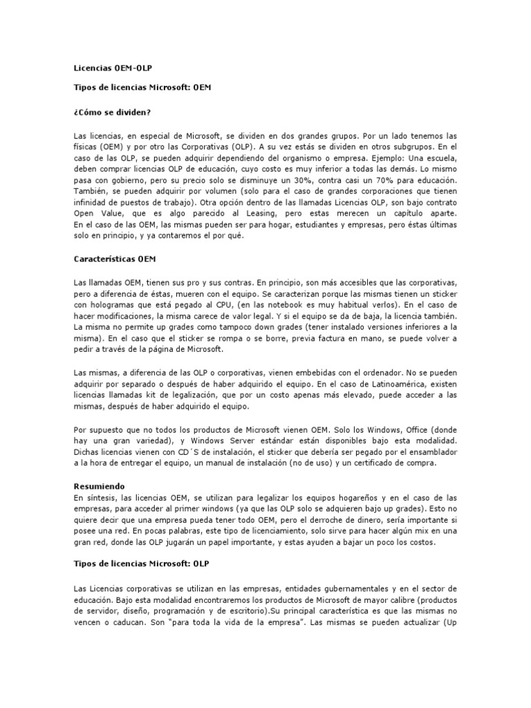 Licencias OEM | PDF | Fabricante Original de Equipo | Microsoft